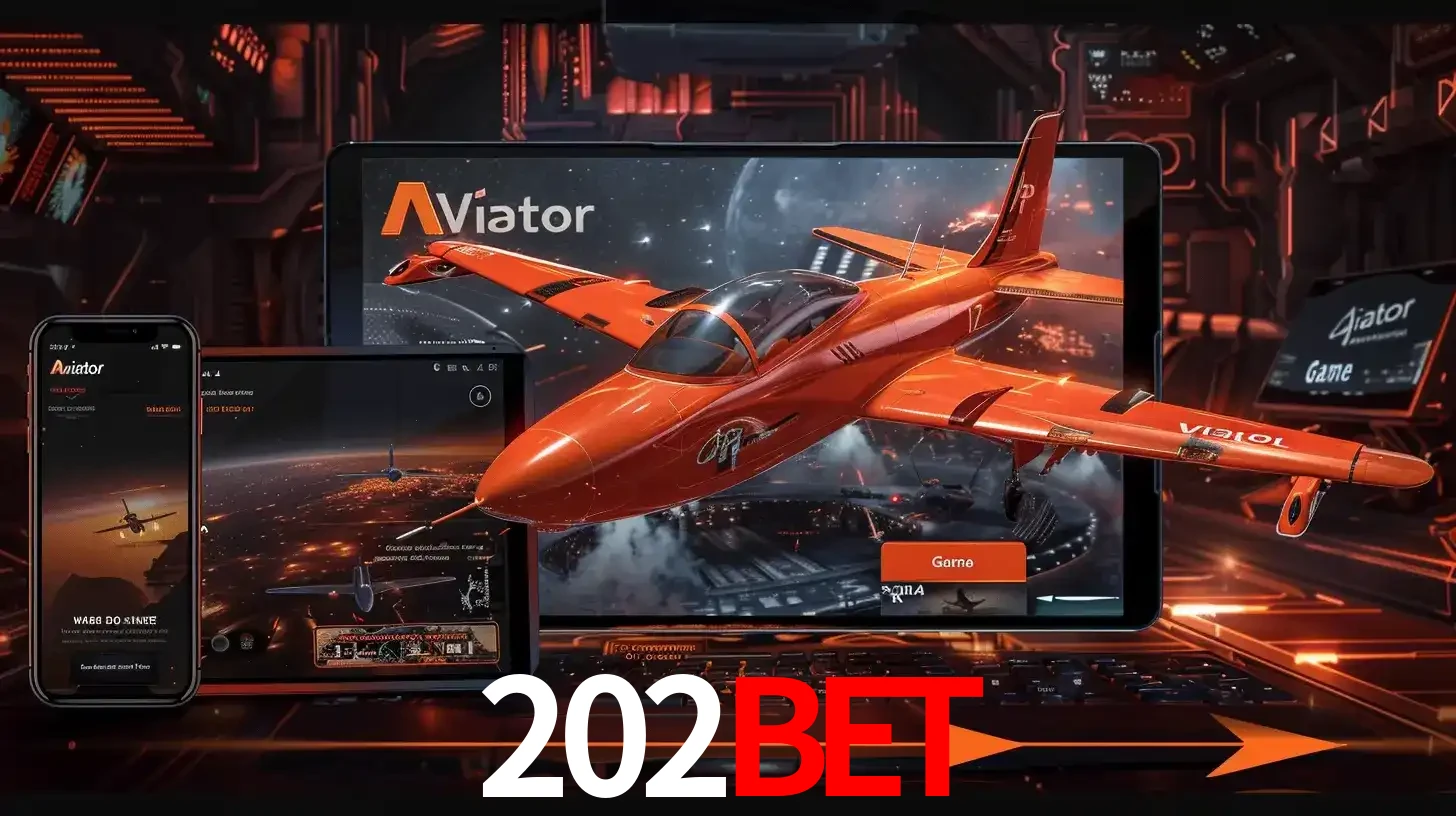 Apresentação tecnológica do jogo Aviator com um avião saindo da tela de um tablet, demonstrando a experiência imersiva em múltiplos dispositivos no 202BET.