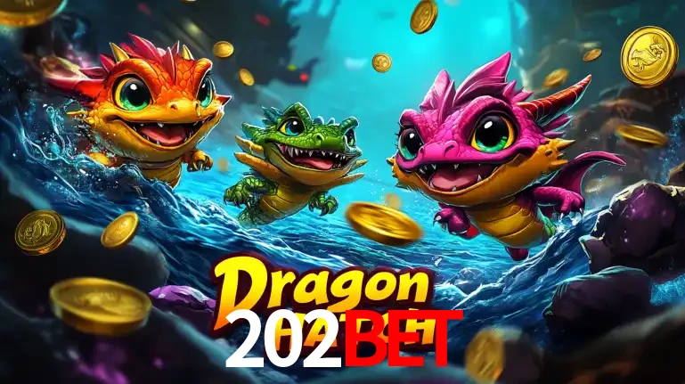Arte promocional do jogo Dragon Hatch com três adoráveis dragões bebês nadando entre moedas de ouro, um dos slots mais divertidos para jogar no cassino 202BET.