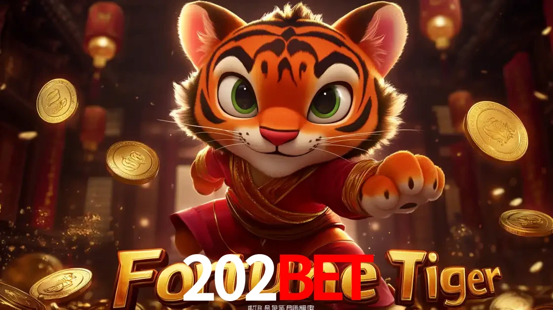 O carismático mascote do jogo de slot Fortune Tiger, um tigre fofo em pose de artes marciais, pronto para trazer sorte e multiplicadores de ganhos no cassino online 202BET.